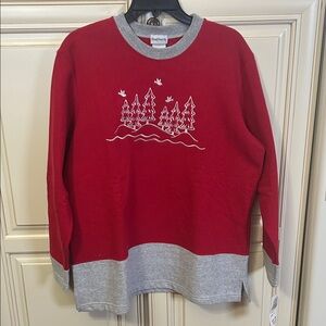 BonWorth Red and Gray Top with Tree Design